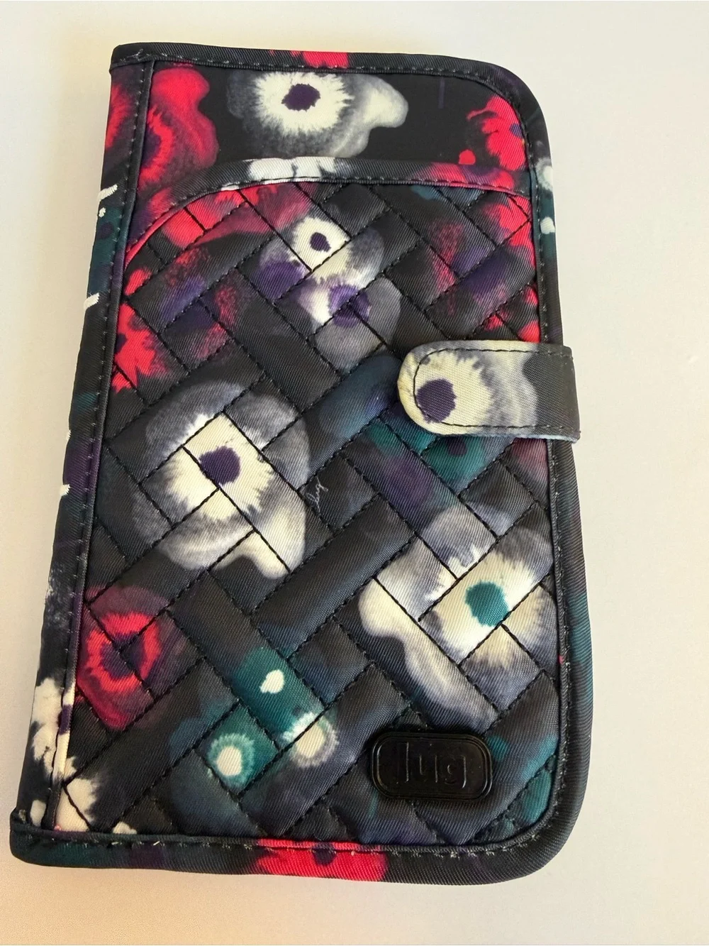 Lug Tandem Snap RFID Wallet Watercolor Black Floral Travel Organizer